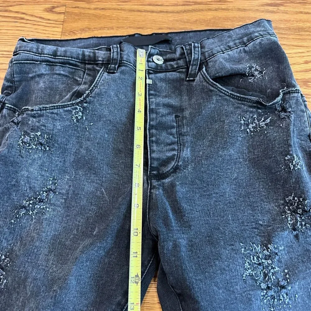 Men's Kollar Rockstar Buttonfly Jeans‎ Faded Vintage Black Size 30 x 31